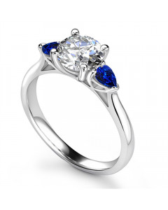 0.60ct VS2/D Round Diamond & Blue Sapphire Trilogy Ring