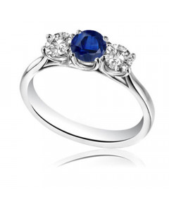 0.75ct SI2/FG Modern Round Diamond & Blue Sapphire Trilogy Ring