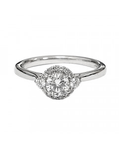 0.50ct VS1/EF Shoulder Set Halo Round Cut Diamond Ring