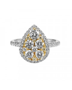 1.31ct VVS/FY Fancy Yellow Pear Shaped Halo Cluster Diamond Ring