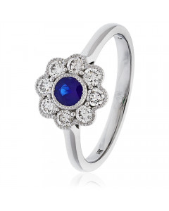 0.65CT VS/EF Round Diamond/Blue Sapphire Ring