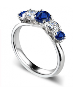 0.50ct SI2/G 5 Stone Lab Grown Diamond & Blue Sapphire Half Eternity Ring